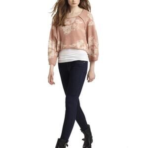 Free People Pink Floral "Purple Rain" Wool Blend Cropped Sweater - Size - XS